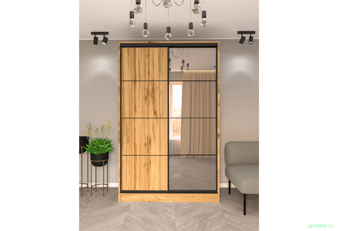 Зображення 2 - Шафа-купе Київський Стандарт 2Д 1500х2400х600 комбіновані ДСП + Дзеркало, дуб аппалачі