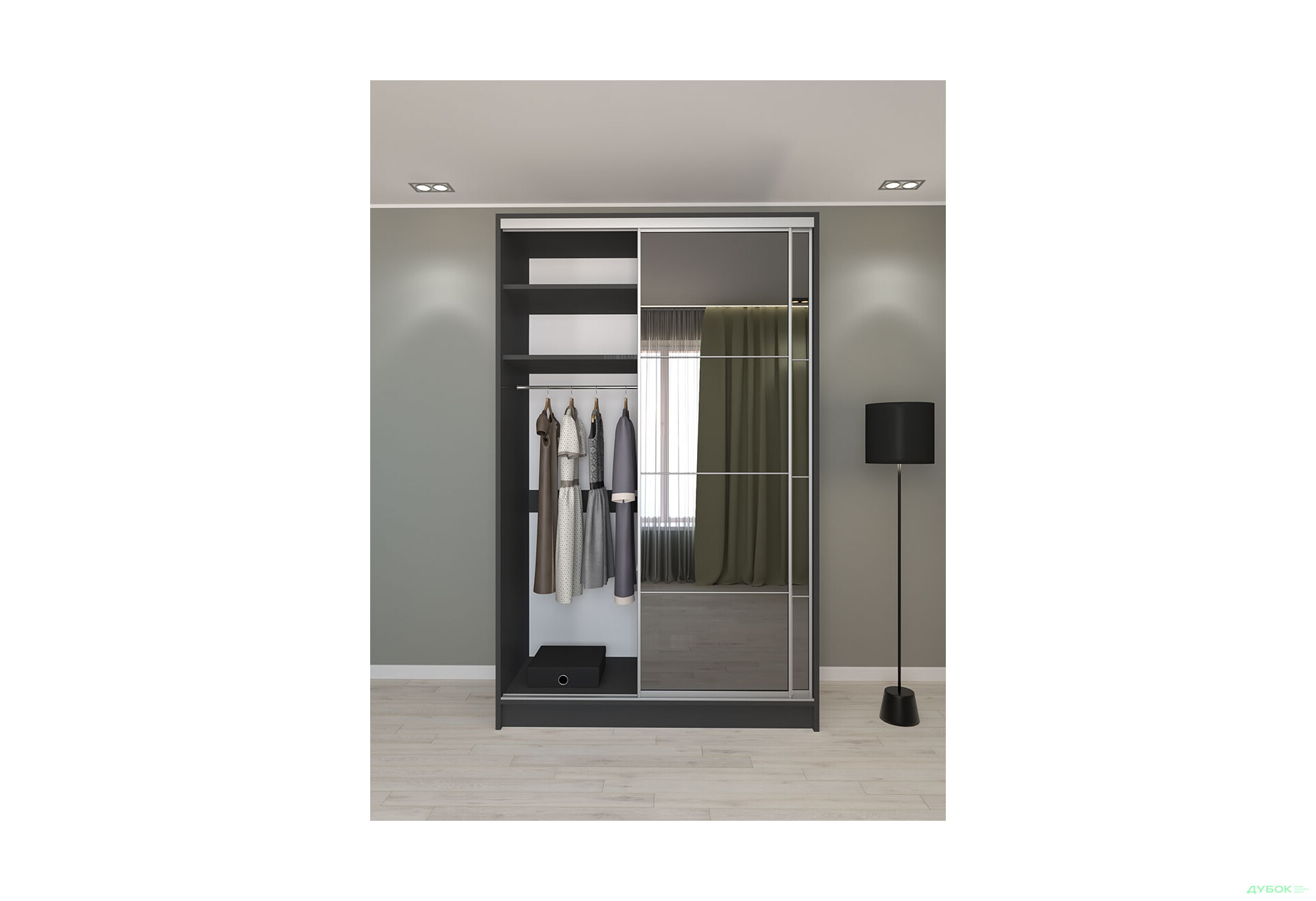 Шафа-купе Київський Стандарт 2Д 1500х2400х600 Комб 7_7/2 Дзеркало Графіт, антрацит - Зображення 3 Зображення 3 - Шафа-купе Київський Стандарт 2Д 1500х2400х600 Комб 7_7/2 Дзеркало Графіт, антрацит