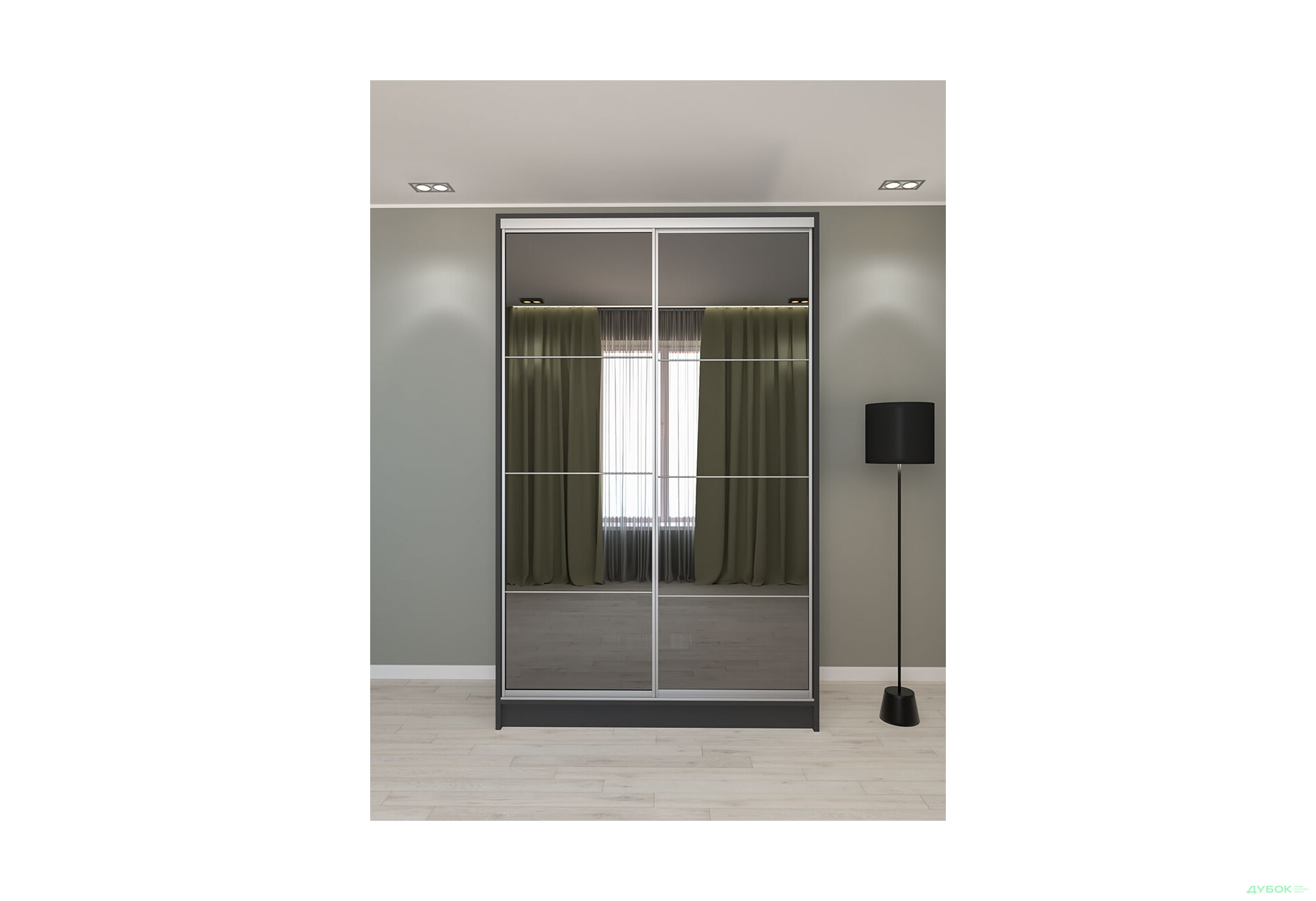 Шафа-купе Київський Стандарт 2Д 1500х2400х600 Комб 7_7/2 Дзеркало Графіт, антрацит - Зображення 2 Зображення 2 - Шафа-купе Київський Стандарт 2Д 1500х2400х600 Комб 7_7/2 Дзеркало Графіт, антрацит