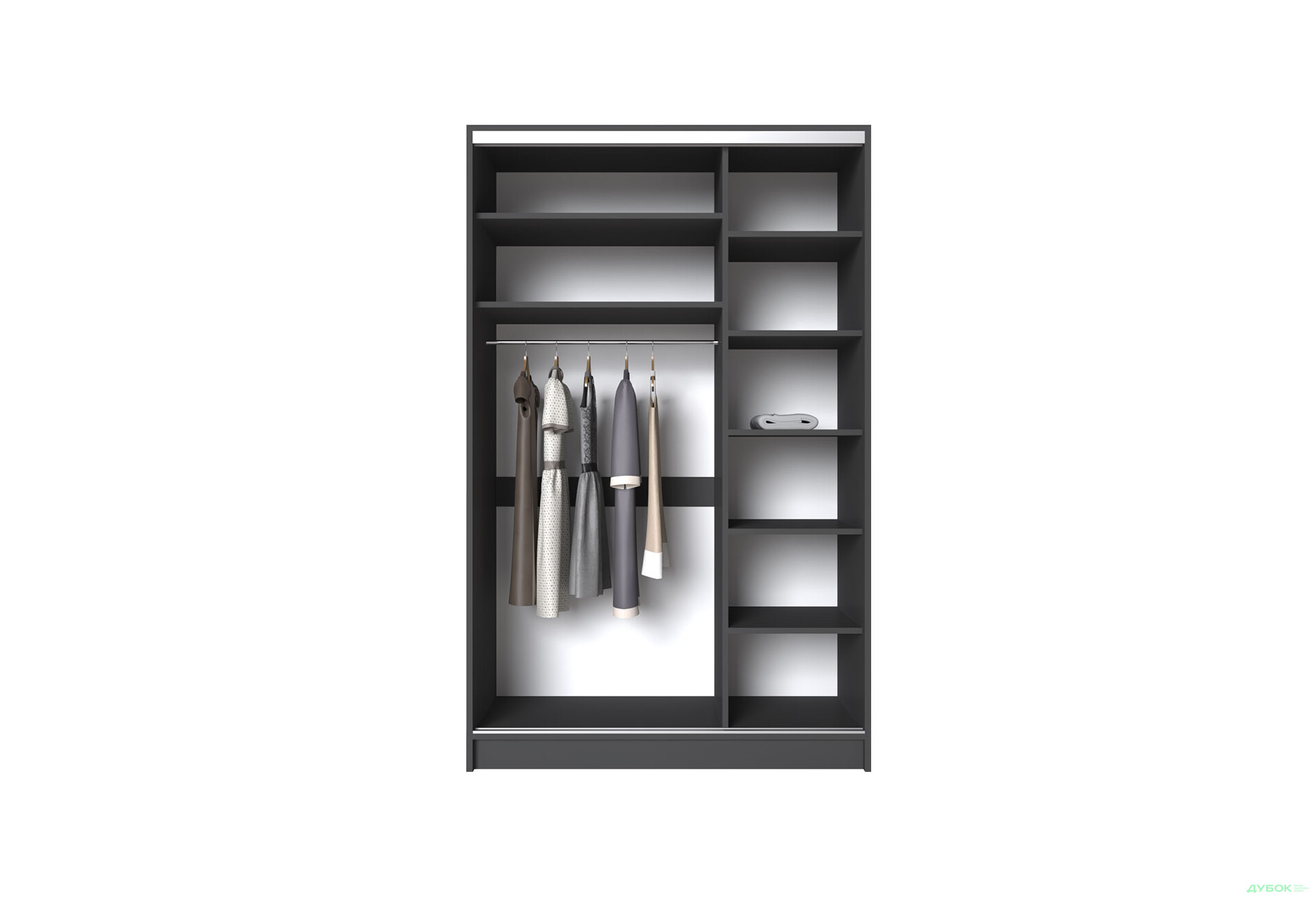 Шафа-купе Київський Стандарт 2Д 1500х2400х600 Комб 7_7/2 Дзеркало Графіт, антрацит - Зображення 6 Зображення 6 - Шафа-купе Київський Стандарт 2Д 1500х2400х600 Комб 7_7/2 Дзеркало Графіт, антрацит