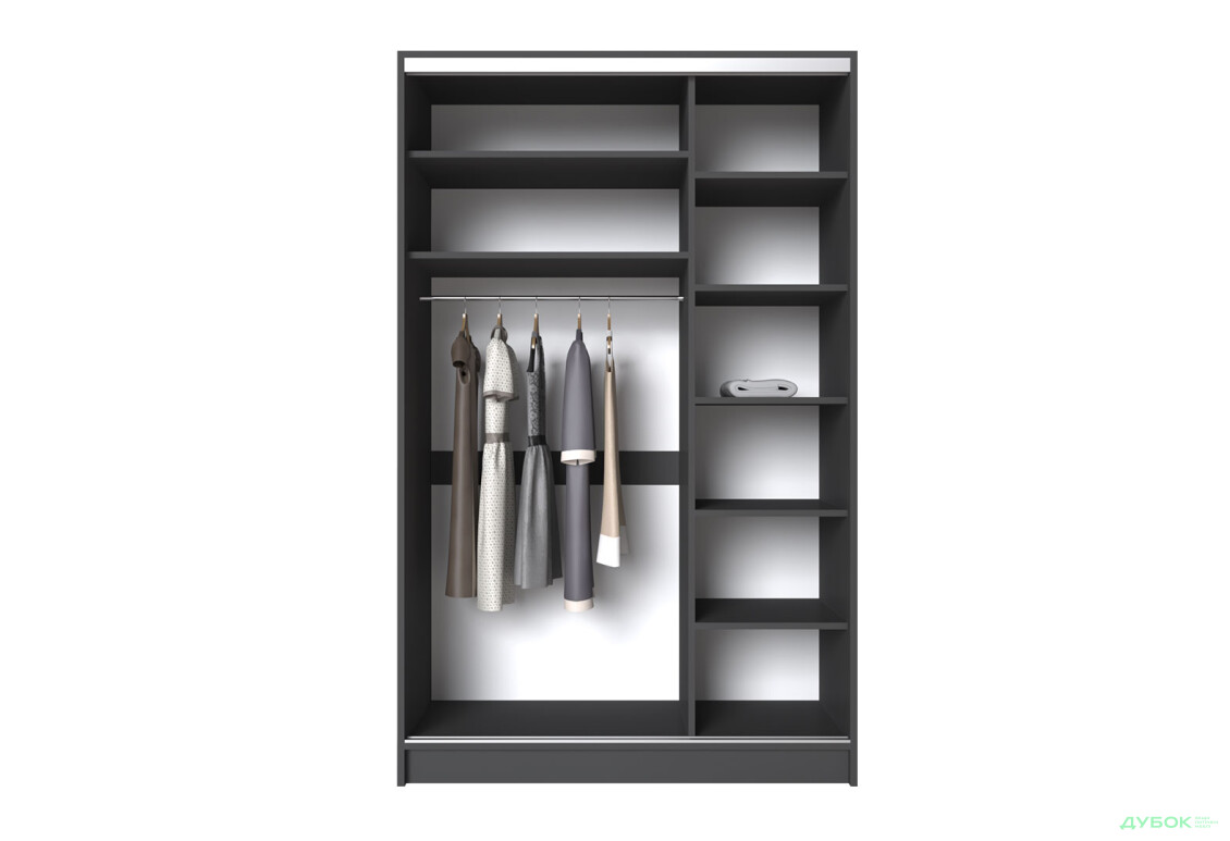 Шафа-купе Київський Стандарт 2Д 1500х2400х600 Комб 7_7/2 Дзеркало Графіт, антрацит - Зображення 6 Зображення 6 - Шафа-купе Київський Стандарт 2Д 1500х2400х600 Комб 7_7/2 Дзеркало Графіт, антрацит