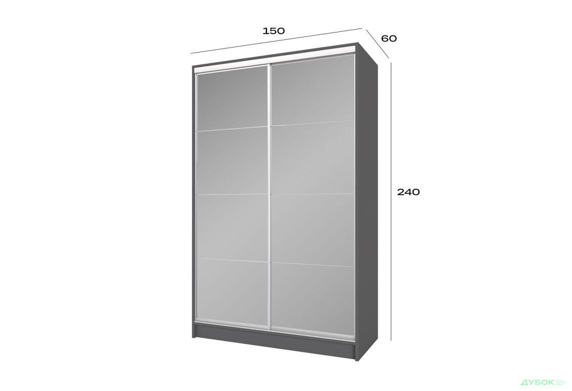 Шафа-купе Київський Стандарт 2Д 1500х2400х600 Комб 7_7/2 Дзеркало Графіт, антрацит - Зображення 7 Зображення 7 - Шафа-купе Київський Стандарт 2Д 1500х2400х600 Комб 7_7/2 Дзеркало Графіт, антрацит