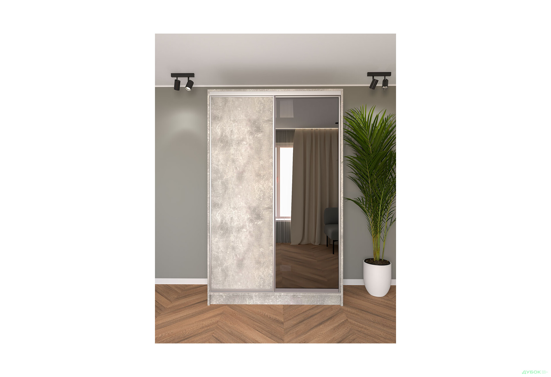 Зображення 2 - Шафа-купе Київський Стандарт 2Д 1500х2400х600 ДСП + Дзеркало графіт, бетон