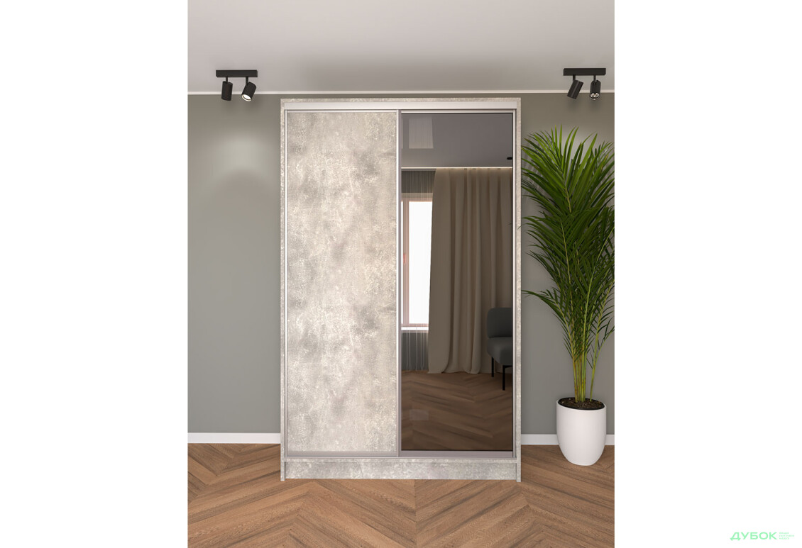 Зображення 2 - Шафа-купе Київський Стандарт 2Д 1500х2400х600 ДСП + Дзеркало графіт, бетон