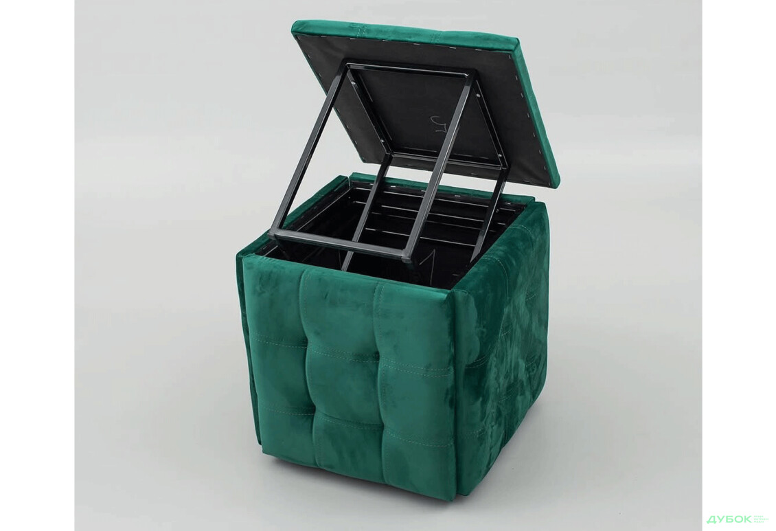 Зображення 2 - Пуф-трансформер Kredens furniture 5в1 50x50 см, Чорний метал / Зелений
