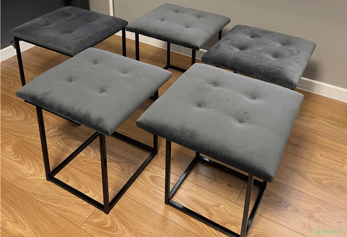 Пуф-трансформер Kredens furniture 5в1 50x50 см, Чорний метал / Сірий - Зображення 5 Зображення 5 - Пуф-трансформер Kredens furniture 5в1 50x50 см, Чорний метал / Сірий