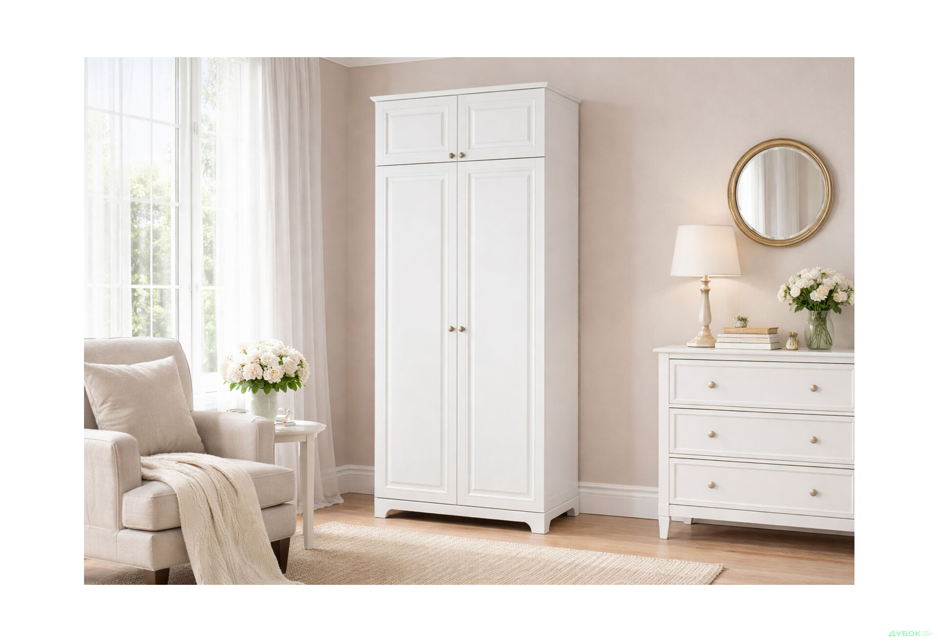 Зображення 2 - Шафа VIP-master Мадрид 2-дверна з антресоллю V.1 102 см, білий