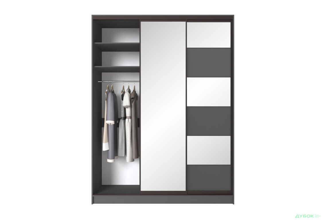 Шафа-купе Київський стандарт 3-дверна з дзеркалом та комбі ДСП / дзеркало 180x240x60 см, антрацит - Зображення 5 Зображення 5 - Шафа-купе Київський стандарт 3-дверна з дзеркалом та комбі ДСП / дзеркало 180x240x60 см, антрацит