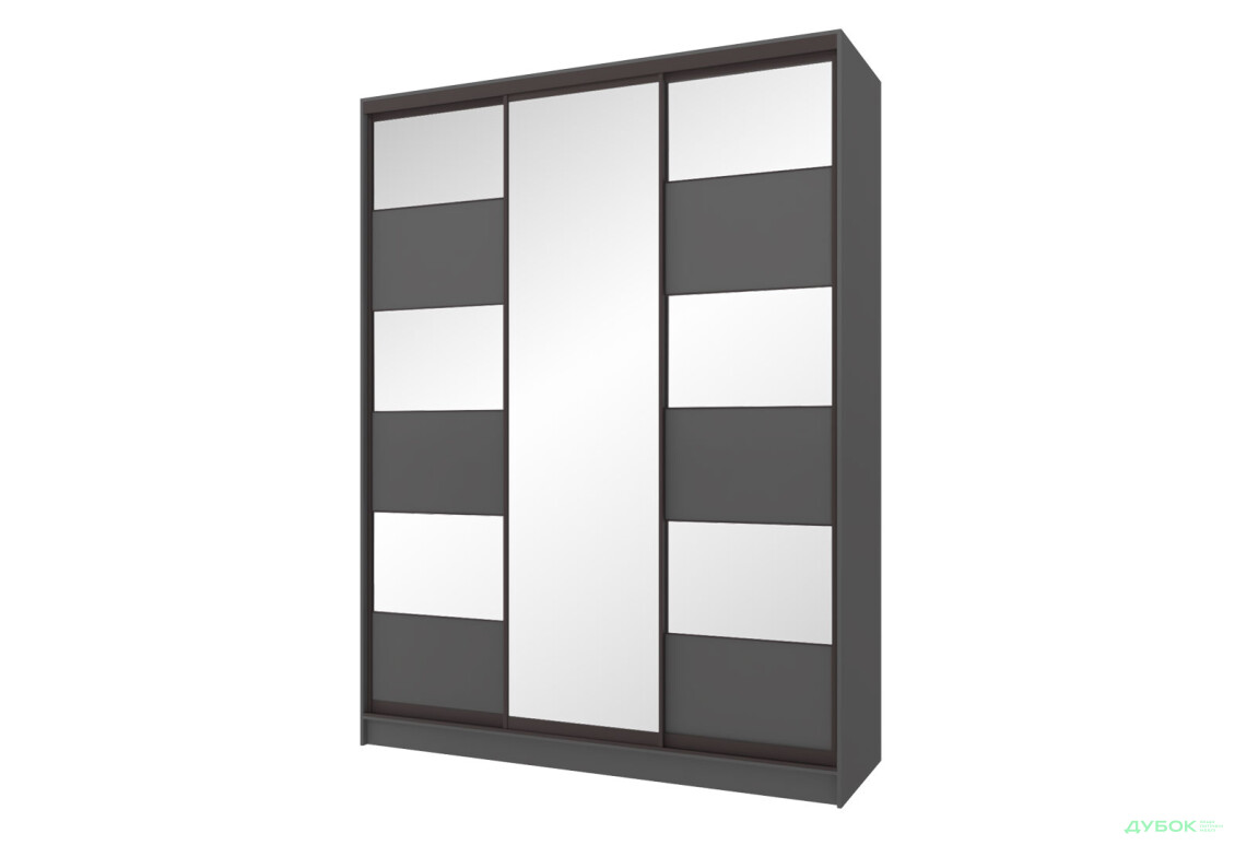 Шафа-купе Київський стандарт 3-дверна з дзеркалом та комбі ДСП / дзеркало 180x240x60 см, антрацит - Зображення 1 Зображення 1 - Шафа-купе Київський стандарт 3-дверна з дзеркалом та комбі ДСП / дзеркало 180x240x60 см, антрацит