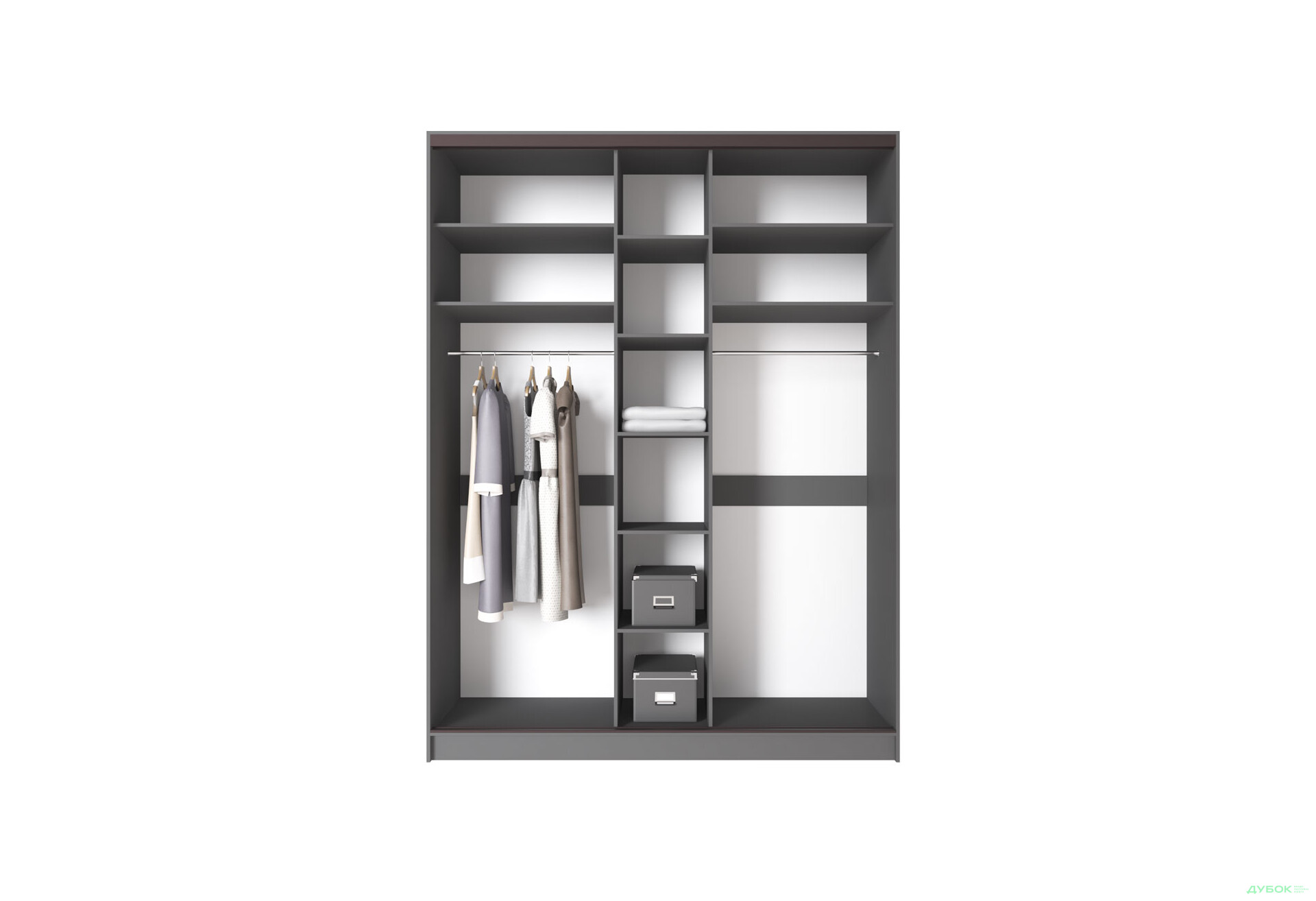 Шафа-купе Київський стандарт 3-дверна з дзеркалом та комбі ДСП / дзеркало 180x240x60 см, антрацит - Зображення 7 Зображення 7 - Шафа-купе Київський стандарт 3-дверна з дзеркалом та комбі ДСП / дзеркало 180x240x60 см, антрацит
