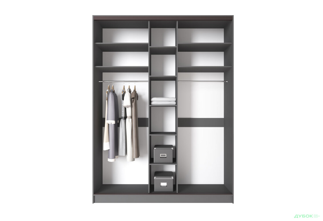 Шафа-купе Київський стандарт 3-дверна з дзеркалом та комбі ДСП / дзеркало 180x240x60 см, антрацит - Зображення 7 Зображення 7 - Шафа-купе Київський стандарт 3-дверна з дзеркалом та комбі ДСП / дзеркало 180x240x60 см, антрацит