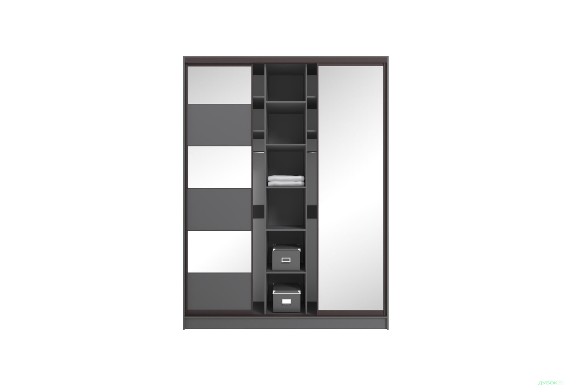 Шафа-купе Київський стандарт 3-дверна з дзеркалом та комбі ДСП / дзеркало 180x240x60 см, антрацит - Зображення 6 Зображення 6 - Шафа-купе Київський стандарт 3-дверна з дзеркалом та комбі ДСП / дзеркало 180x240x60 см, антрацит