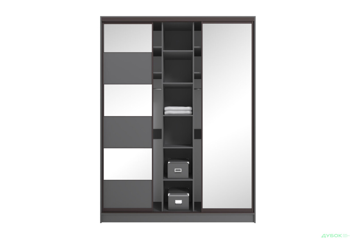Шафа-купе Київський стандарт 3-дверна з дзеркалом та комбі ДСП / дзеркало 180x240x60 см, антрацит - Зображення 6 Зображення 6 - Шафа-купе Київський стандарт 3-дверна з дзеркалом та комбі ДСП / дзеркало 180x240x60 см, антрацит