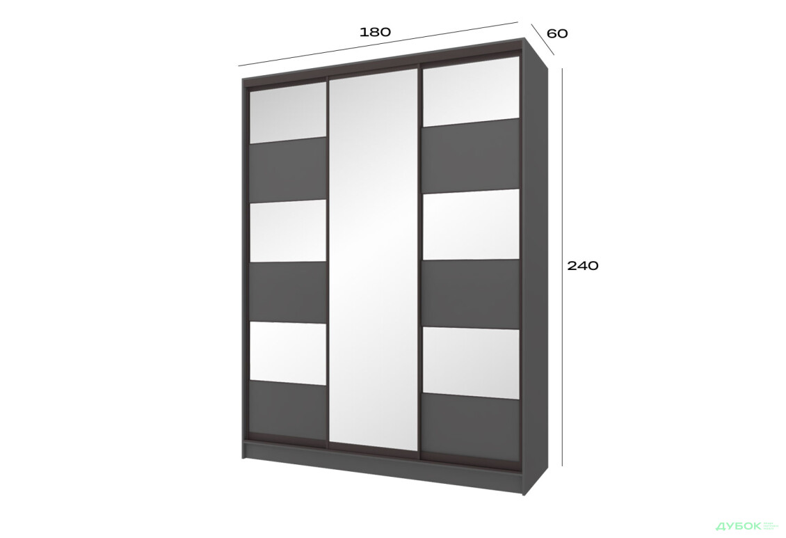 Шафа-купе Київський стандарт 3-дверна з дзеркалом та комбі ДСП / дзеркало 180x240x60 см, антрацит - Зображення 8 Зображення 8 - Шафа-купе Київський стандарт 3-дверна з дзеркалом та комбі ДСП / дзеркало 180x240x60 см, антрацит