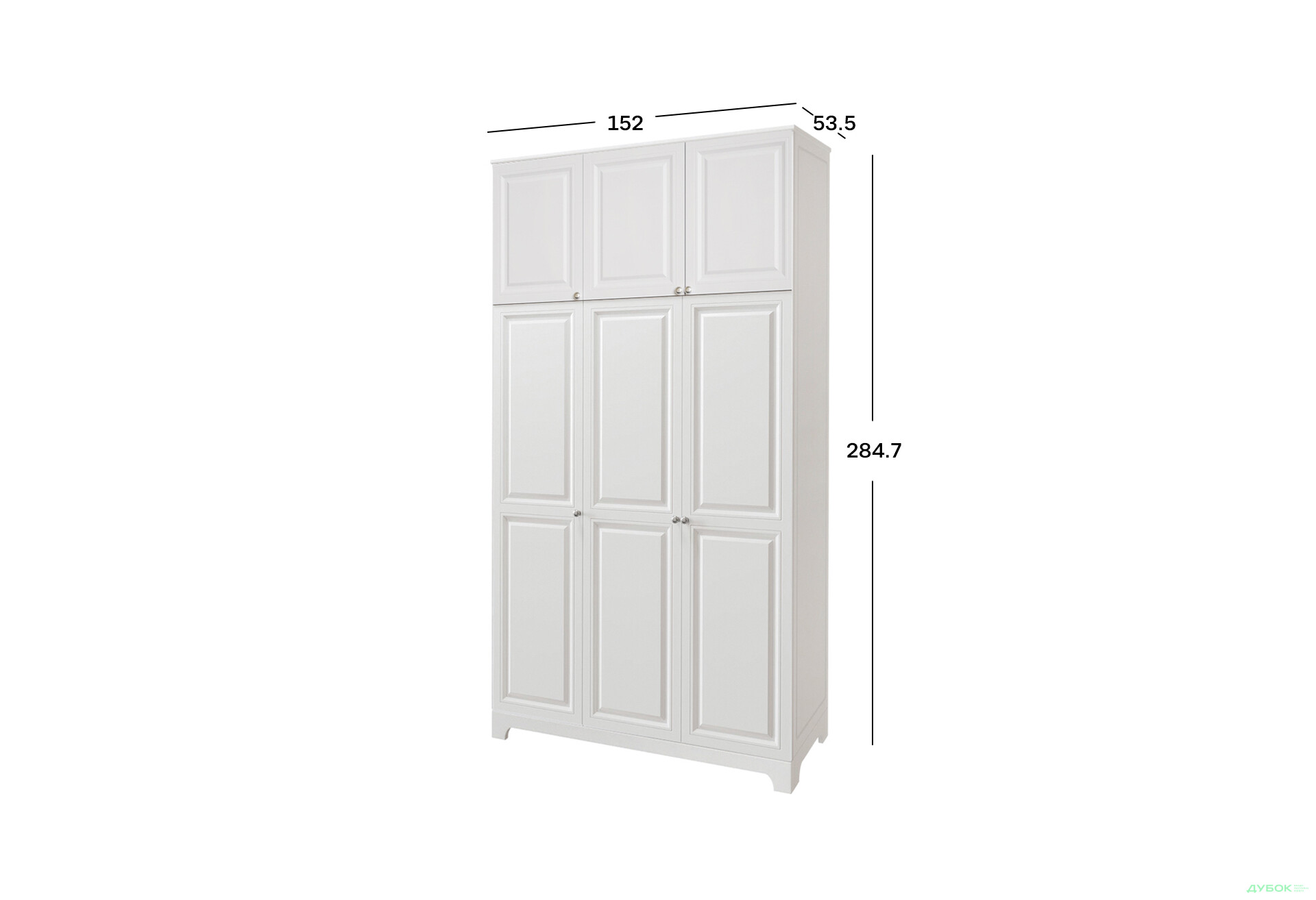 Шкаф Вип-Мастер Мадрид 3-дверный с высокой антресолью V.2 152 см, белый - Изображение 3 Изображение 3 - Шкаф Вип-Мастер Мадрид 3-дверный с высокой антресолью V.2 152 см, белый