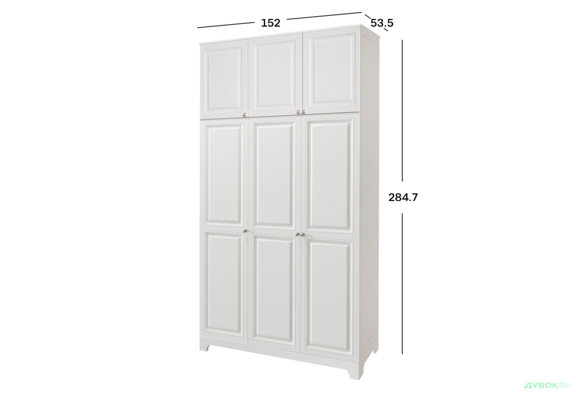 Шкаф Вип-Мастер Мадрид 3-дверный с высокой антресолью V.2 152 см, белый - Изображение 3 Изображение 3 - Шкаф Вип-Мастер Мадрид 3-дверный с высокой антресолью V.2 152 см, белый