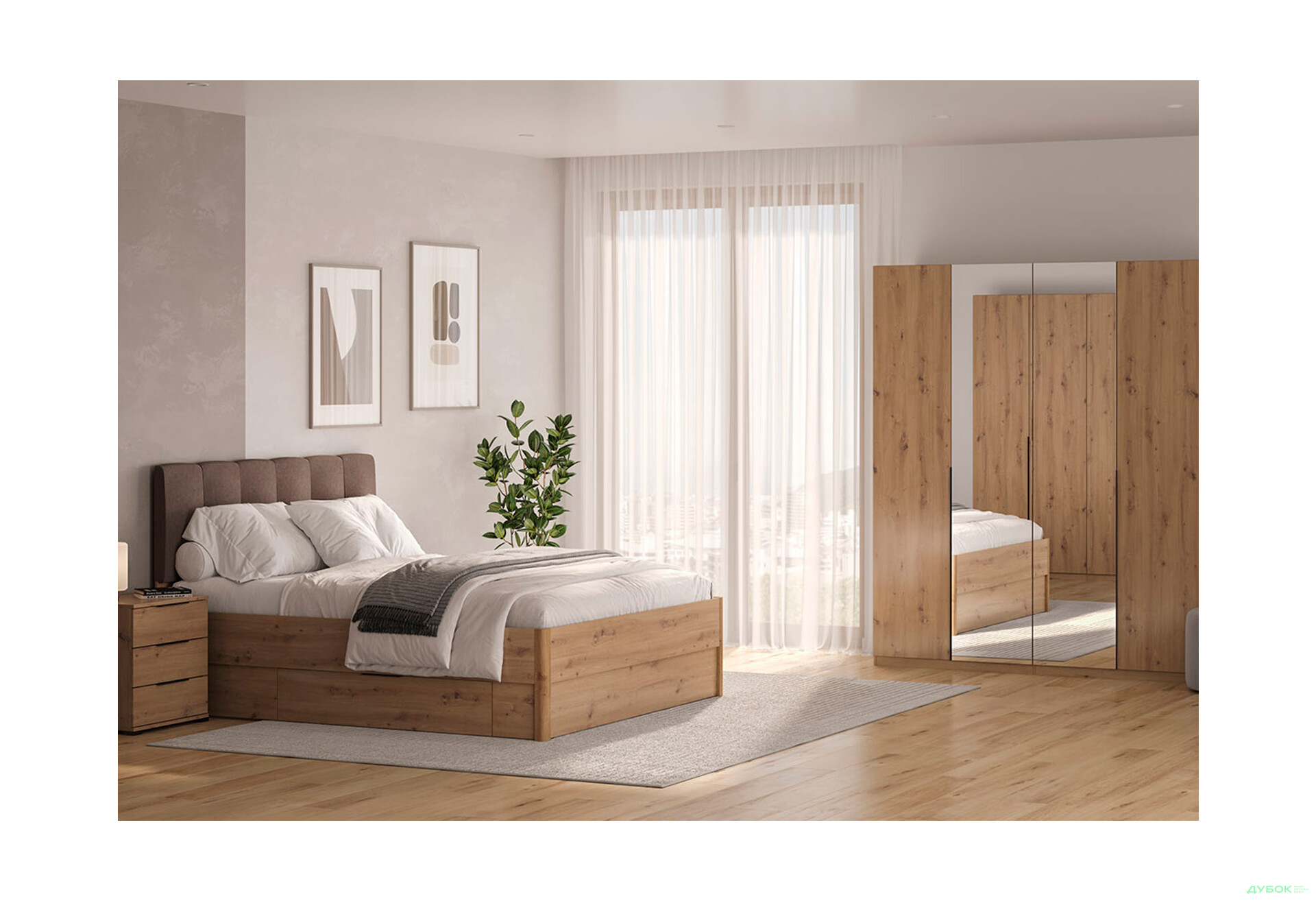 Ліжко-подіум MiroMark Тедді (без вкладу) 180x200 см з шухлядами, дуб артизан - Зображення 3 Зображення 3 - Ліжко-подіум MiroMark Тедді (без вкладу) 180x200 см з шухлядами, дуб артизан