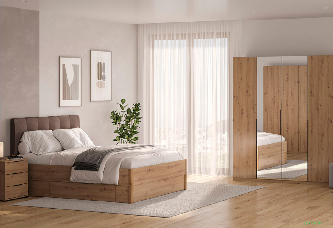 Ліжко-подіум MiroMark Тедді (без вкладу) 180x200 см з шухлядами, дуб артизан - Зображення 3 Зображення 3 - Ліжко-подіум MiroMark Тедді (без вкладу) 180x200 см з шухлядами, дуб артизан