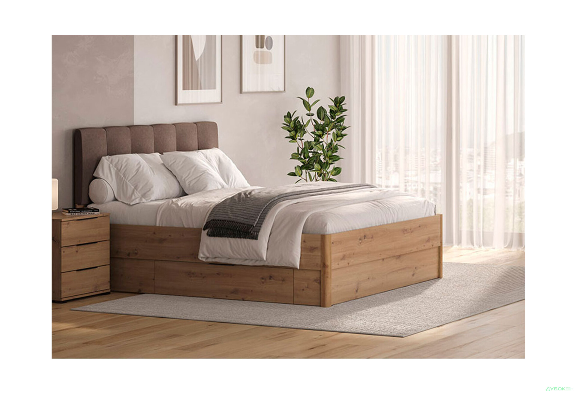 Ліжко-подіум MiroMark Тедді (без вкладу) 180x200 см з шухлядами, дуб артизан - Зображення 2 Зображення 2 - Ліжко-подіум MiroMark Тедді (без вкладу) 180x200 см з шухлядами, дуб артизан