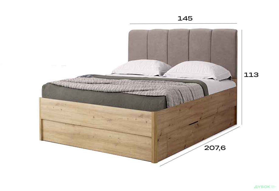 Ліжко-подіум MiroMark Тедді (без вкладу) 140x200 см з шухлядами, дуб артизан - Зображення 4 Зображення 4 - Ліжко-подіум MiroMark Тедді (без вкладу) 140x200 см з шухлядами, дуб артизан