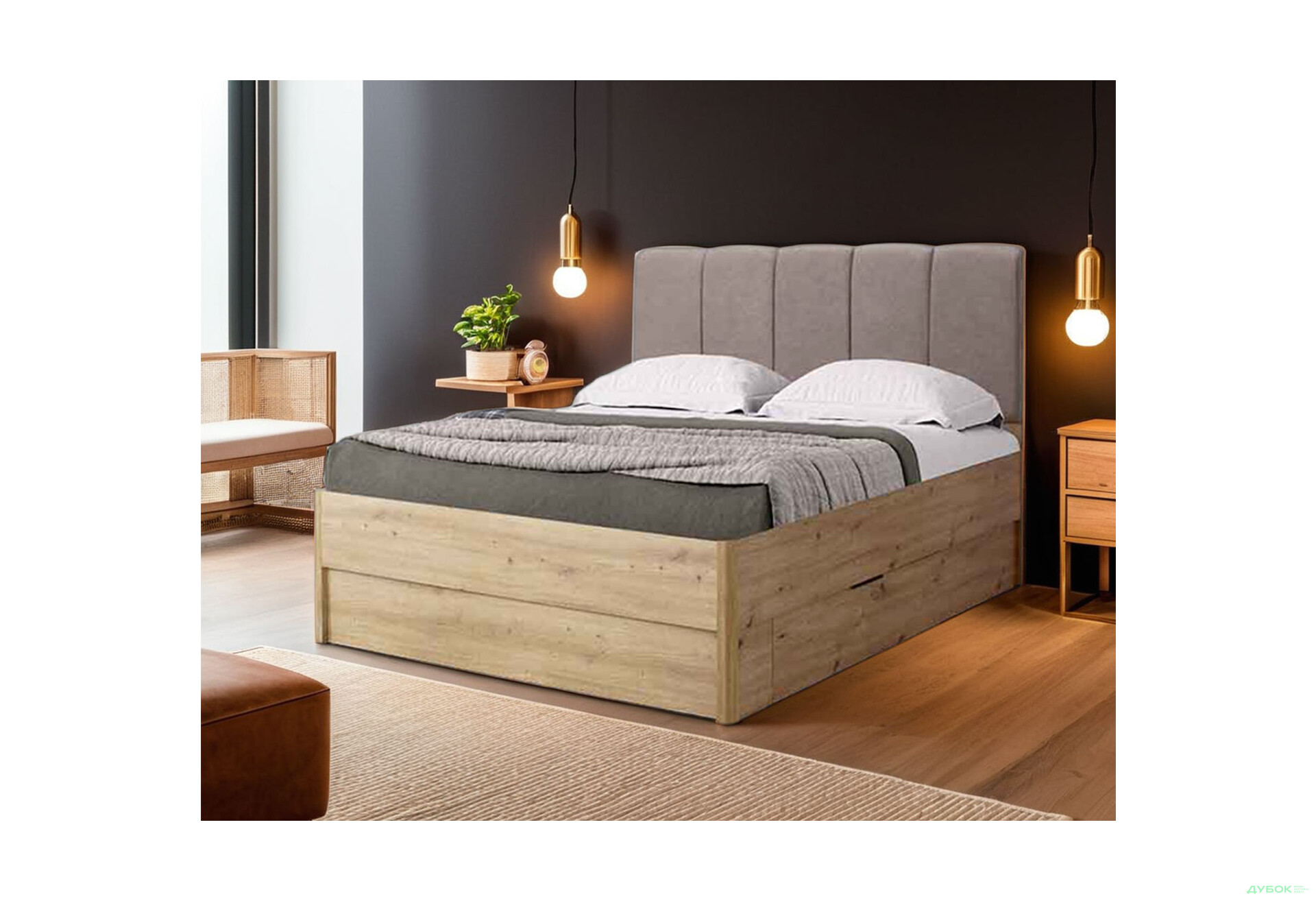 Ліжко-подіум MiroMark Тедді (без вкладу) 140x200 см з шухлядами, дуб артизан - Зображення 2 Зображення 2 - Ліжко-подіум MiroMark Тедді (без вкладу) 140x200 см з шухлядами, дуб артизан