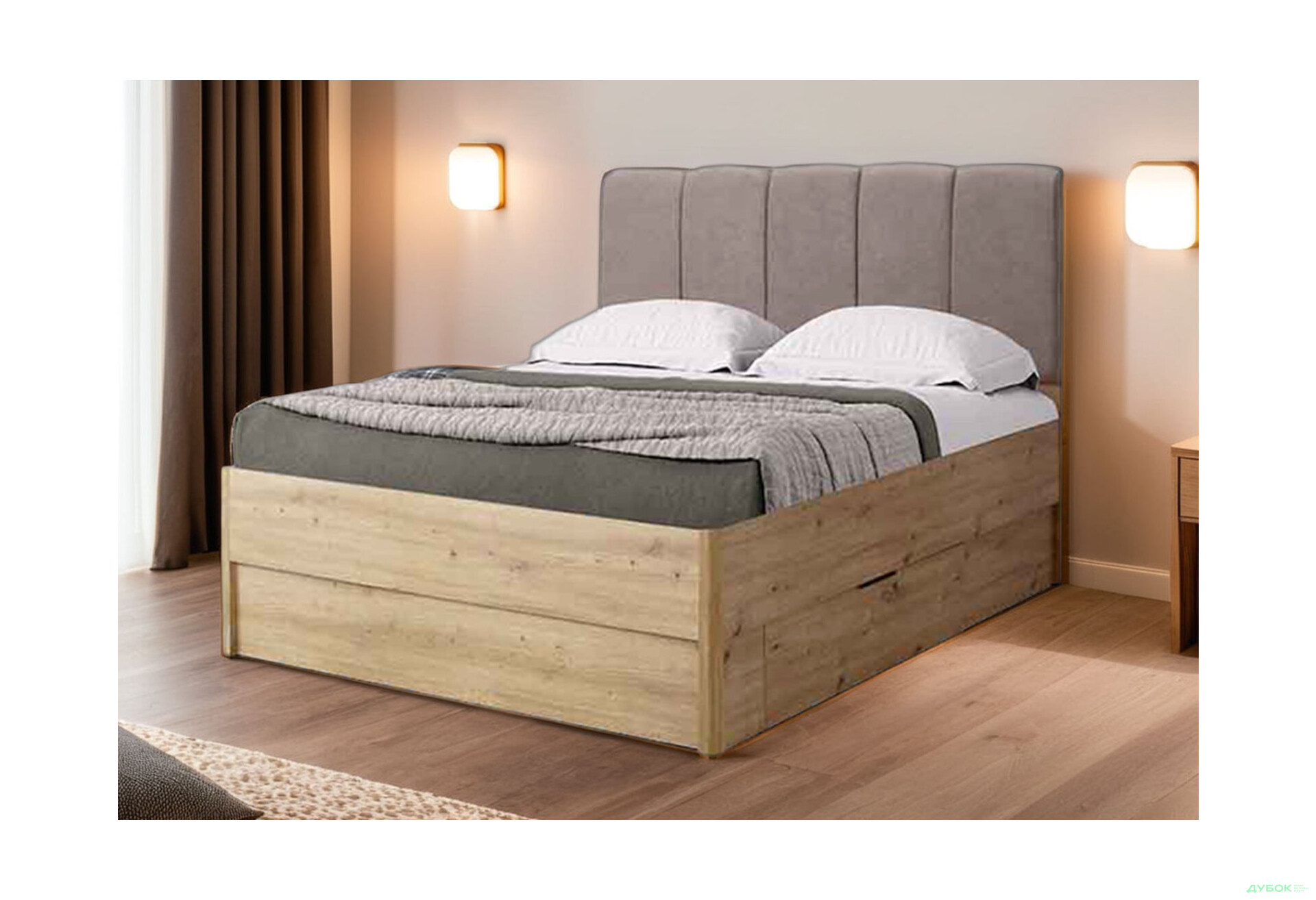 Ліжко-подіум MiroMark Тедді (без вкладу) 120x200 см з шухлядами, дуб артизан - Зображення 2 Зображення 2 - Ліжко-подіум MiroMark Тедді (без вкладу) 120x200 см з шухлядами, дуб артизан
