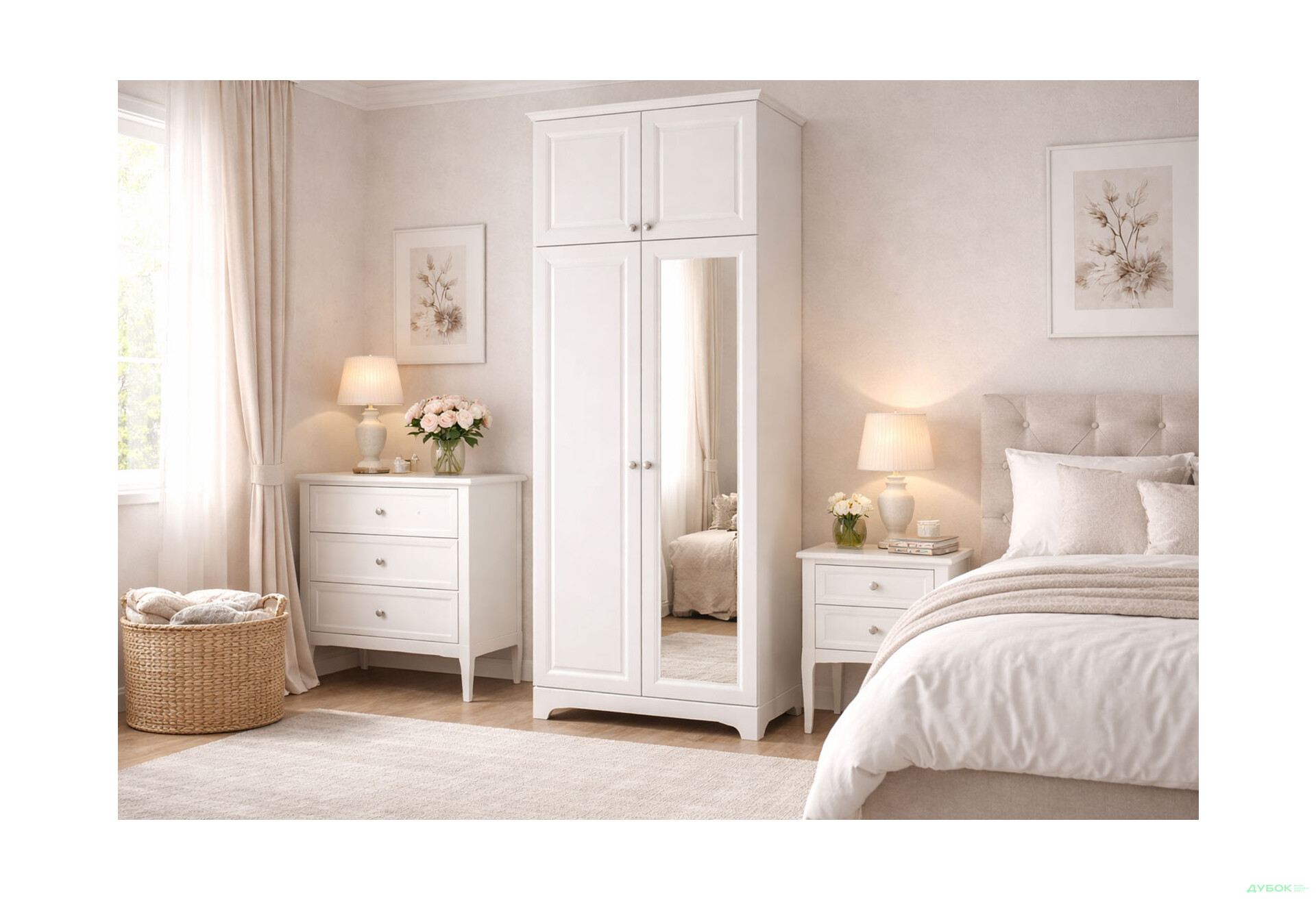 Зображення 2 - Шафа VIP-master Мадрид МДФ 2-дверна з високою антресоллю та дзеркалом V.1 102 см, білий