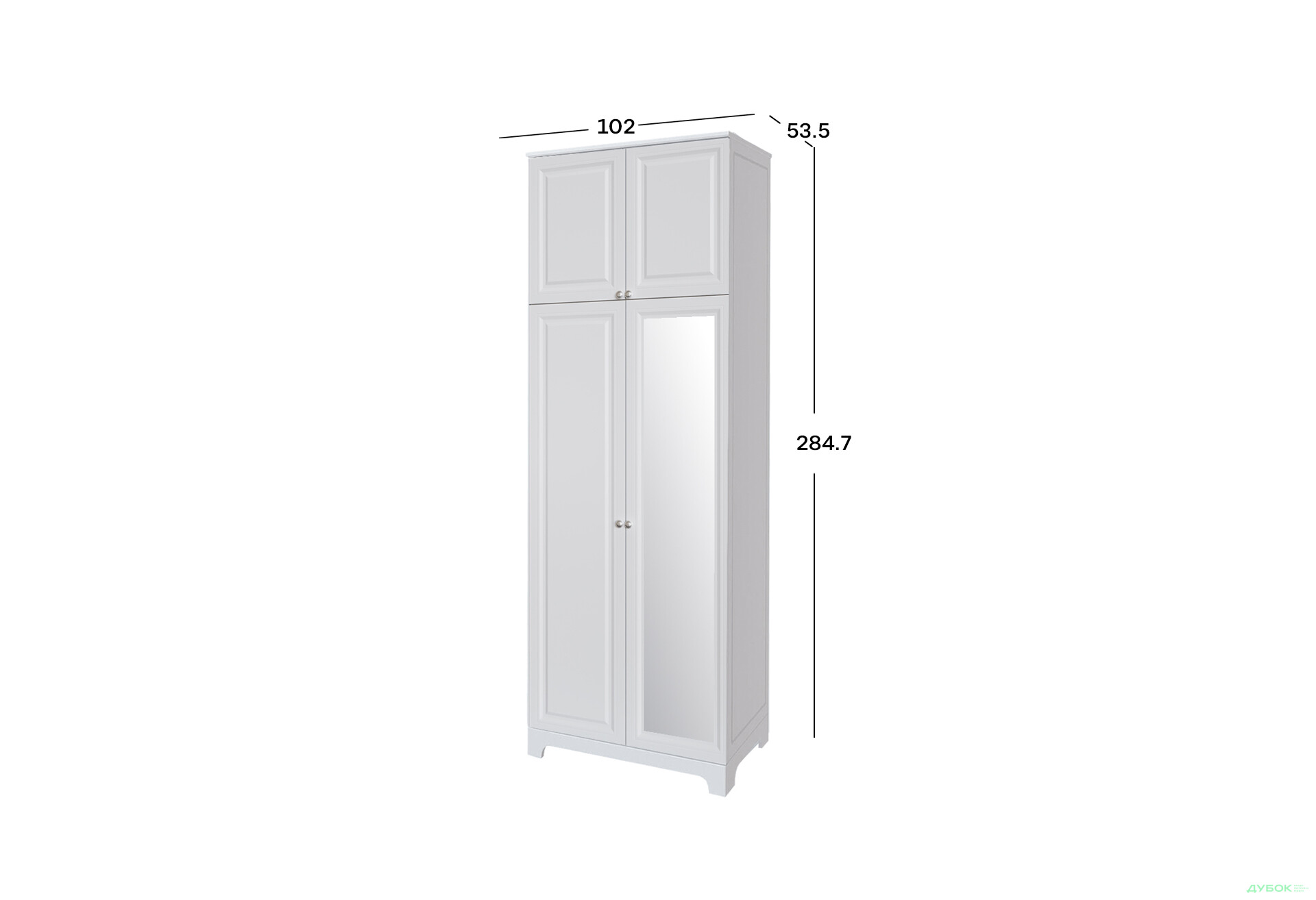 Шафа VIP-master Мадрид МДФ 2-дверна з високою антресоллю та дзеркалом V.1 102 см, білий - Зображення 2 Зображення 2 - Шафа VIP-master Мадрид МДФ 2-дверна з високою антресоллю та дзеркалом V.1 102 см, білий