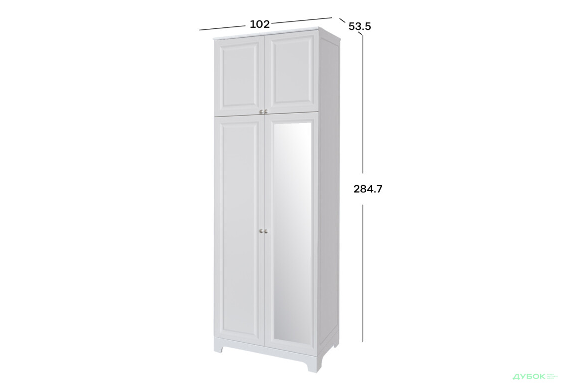 Шафа VIP-master Мадрид МДФ 2-дверна з високою антресоллю та дзеркалом V.1 102 см, білий - Зображення 2 Зображення 2 - Шафа VIP-master Мадрид МДФ 2-дверна з високою антресоллю та дзеркалом V.1 102 см, білий