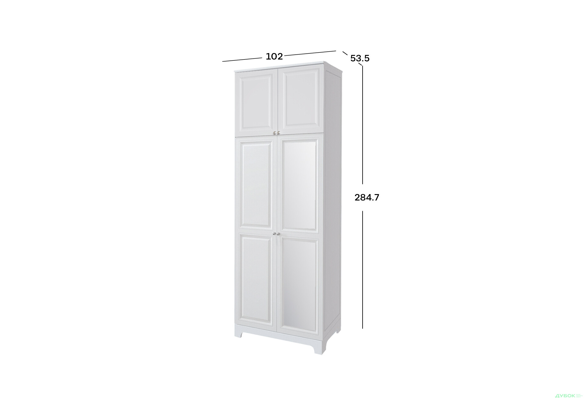 Шафа VIP-master Мадрид МДФ 2-дверна з високою антресоллю та дзеркалом V.2 102 см, білий - Зображення 2 Зображення 2 - Шафа VIP-master Мадрид МДФ 2-дверна з високою антресоллю та дзеркалом V.2 102 см, білий