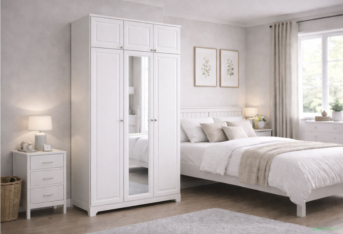 Изображение 2 - Шкаф Вип-Мастер Мадрид МДФ 3-дверный с антресолью и зеркалом V.1 152 см, белый