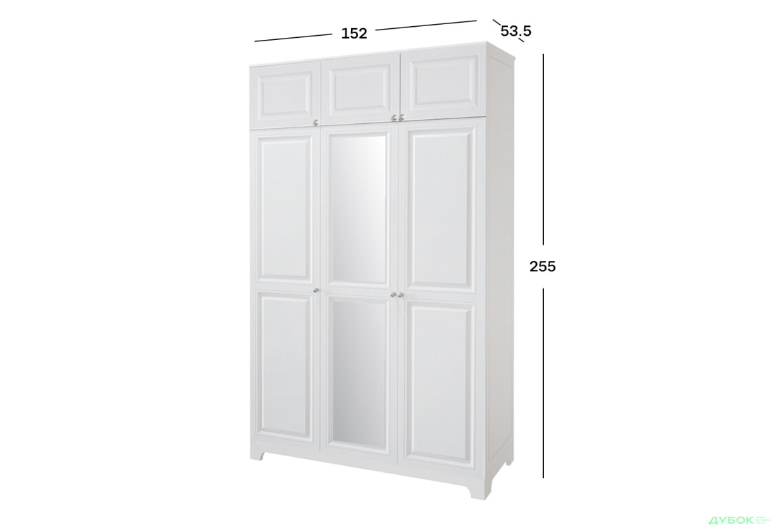 Шкаф Вип-Мастер Мадрид МДФ 3-дверный с антресолью и зеркалом V.2 152 см, белый - Изображение 2 Изображение 2 - Шкаф Вип-Мастер Мадрид МДФ 3-дверный с антресолью и зеркалом V.2 152 см, белый