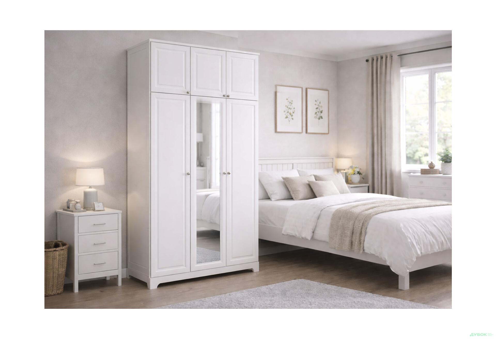 Зображення 2 - Шафа VIP-master Мадрид МДФ 3-дверна з високою антресоллю та дзеркалом V.1 152 см, білий