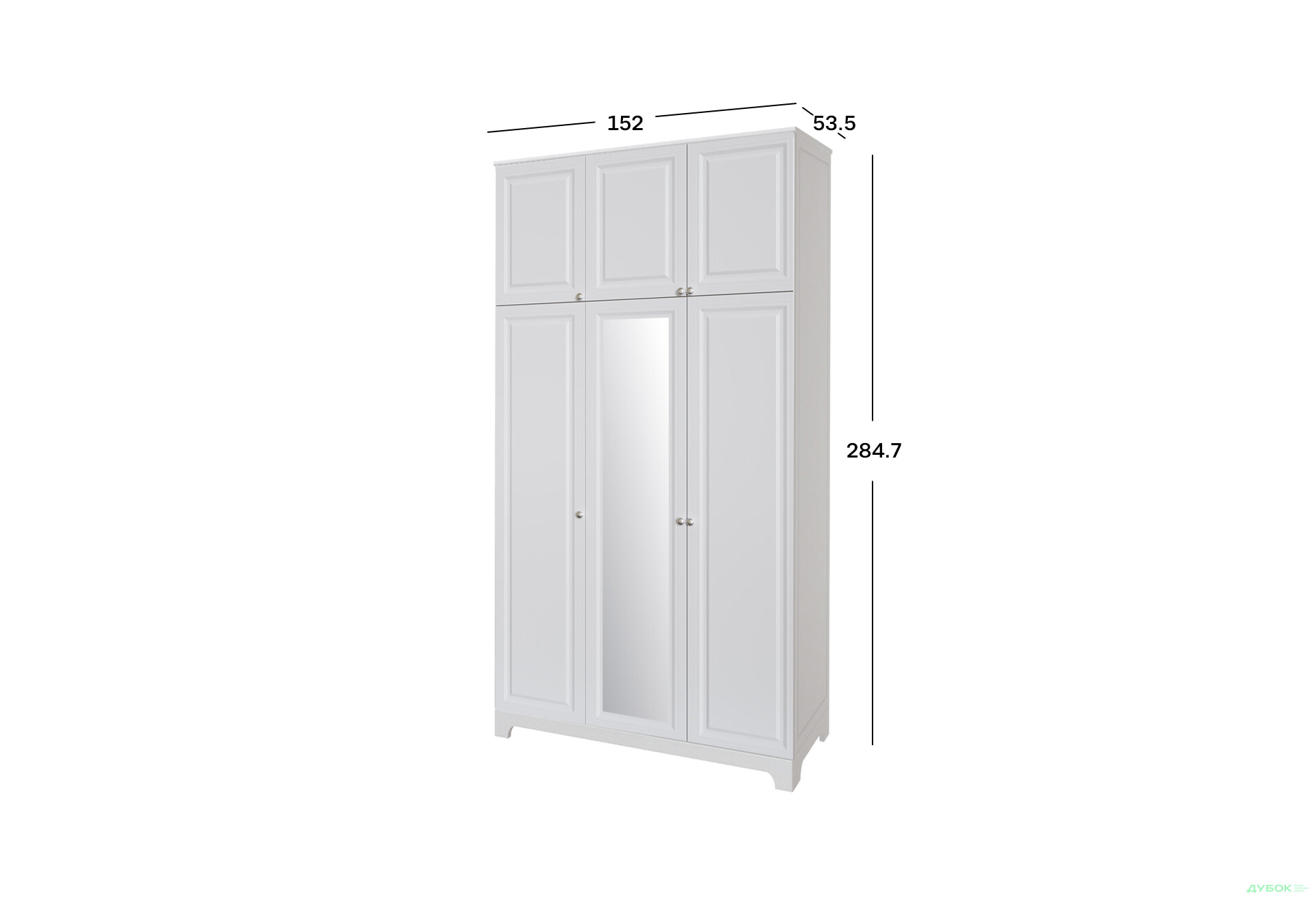 Шафа VIP-master Мадрид МДФ 3-дверна з високою антресоллю та дзеркалом V.1 152 см, білий - Зображення 2 Зображення 2 - Шафа VIP-master Мадрид МДФ 3-дверна з високою антресоллю та дзеркалом V.1 152 см, білий