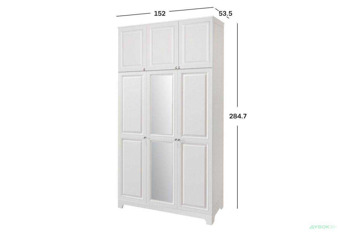 Шафа VIP-master Мадрид МДФ 3-дверна з високою антресоллю та дзеркалом V.2 152 см, білий - Зображення 2 Зображення 2 - Шафа VIP-master Мадрид МДФ 3-дверна з високою антресоллю та дзеркалом V.2 152 см, білий