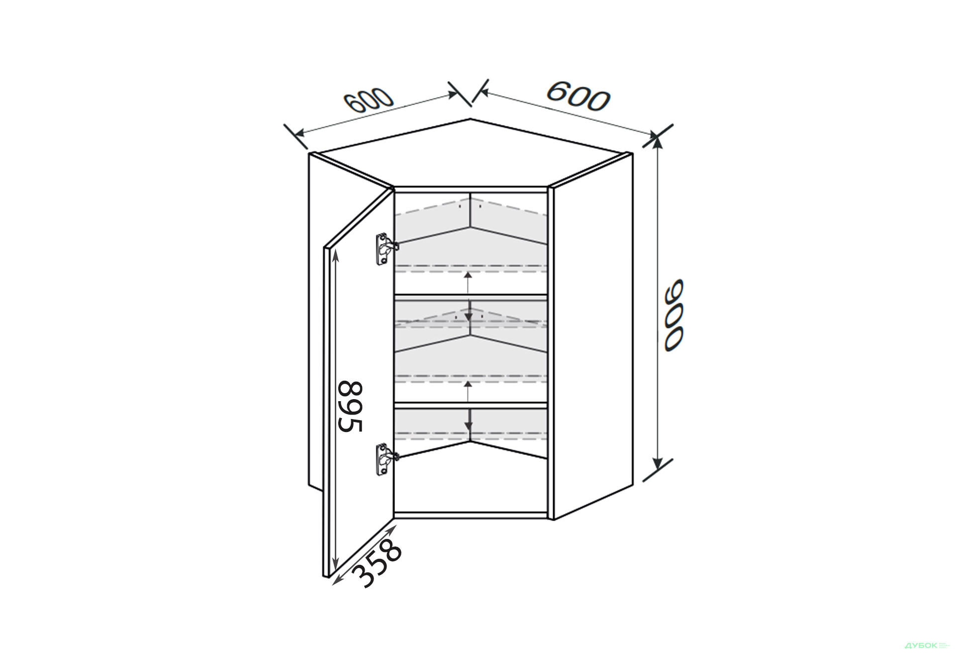 Верх Кут В 45°/900 (600х600) 1дв Лео / Leo MiroMark - Зображення 2 Зображення 2 - Верх Кут В 45°/900 (600х600) 1дв Лео / Leo MiroMark