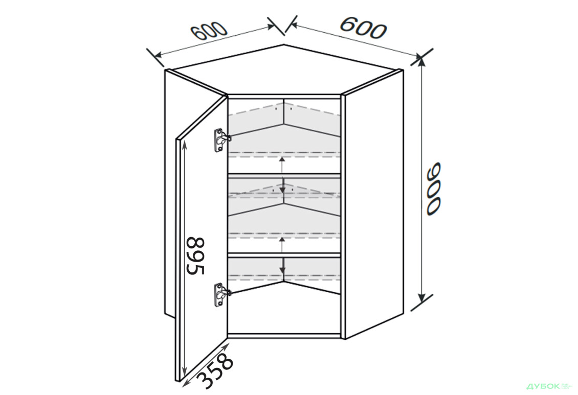 Верх Кут В 45°/900 (600х600) 1дв Лео / Leo MiroMark - Зображення 2 Зображення 2 - Верх Кут В 45°/900 (600х600) 1дв Лео / Leo MiroMark