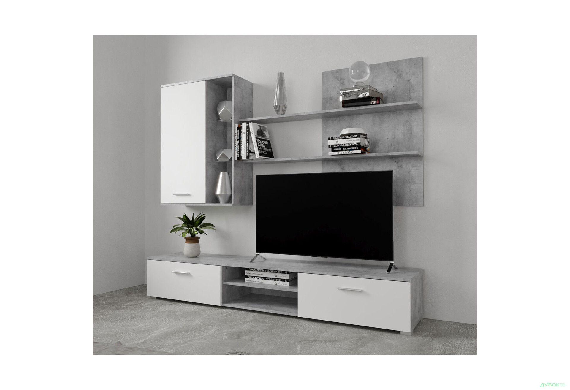 Стінка Гербор Кватро 200 см бетон ательєр / німфеа альба (полиця бетон альельєр) - Зображення 1 Зображення 1 - Стінка Гербор Кватро 200 см бетон ательєр / німфеа альба (полиця бетон альельєр)