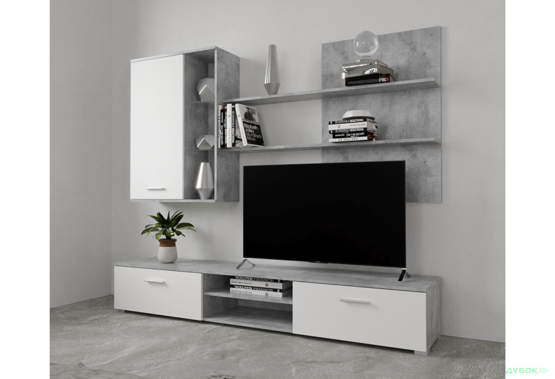 Стінка Гербор Кватро 200 см бетон ательєр / німфеа альба (полиця бетон альельєр) - Зображення 1 Зображення 1 - Стінка Гербор Кватро 200 см бетон ательєр / німфеа альба (полиця бетон альельєр)