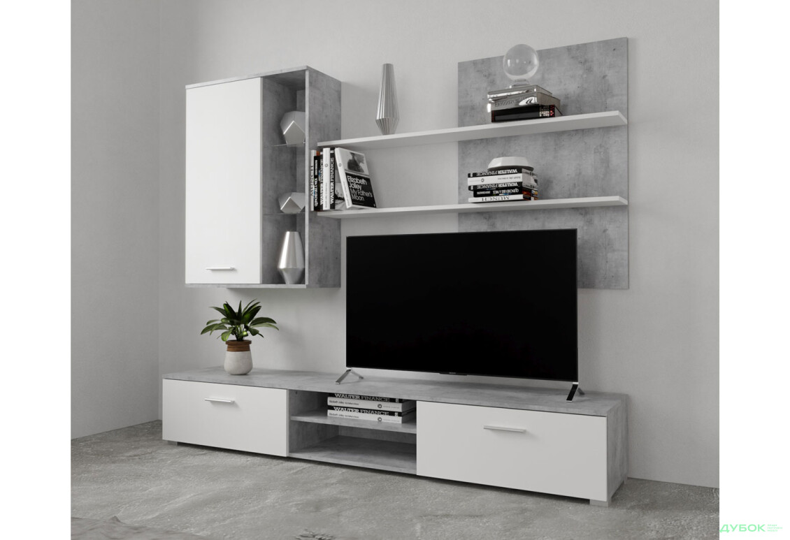 Стінка Гербор Кватро 200 см бетон ательєр / німфеа альба (полиця німфеа альба) - Зображення 1 Зображення 1 - Стінка Гербор Кватро 200 см бетон ательєр / німфеа альба (полиця німфеа альба)