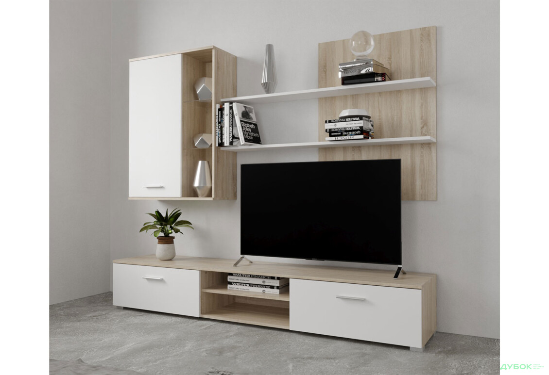 Стінка Гербор Кватро 200 см дуб сонома / німфеа альба (полиця німфеа альба) - Зображення 1 Зображення 1 - Стінка Гербор Кватро 200 см дуб сонома / німфеа альба (полиця німфеа альба)