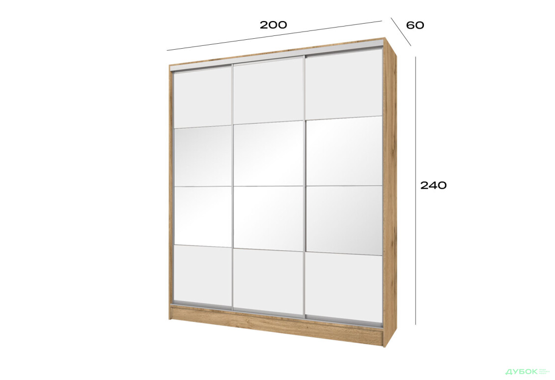 Шафа-купе Київський стандарт 3Д 2000х2400х600 дуб аппалачі, 3 дзеркала комбінованих - Зображення 8 Зображення 8 - Шафа-купе Київський стандарт 3Д 2000х2400х600 дуб аппалачі, 3 дзеркала комбінованих
