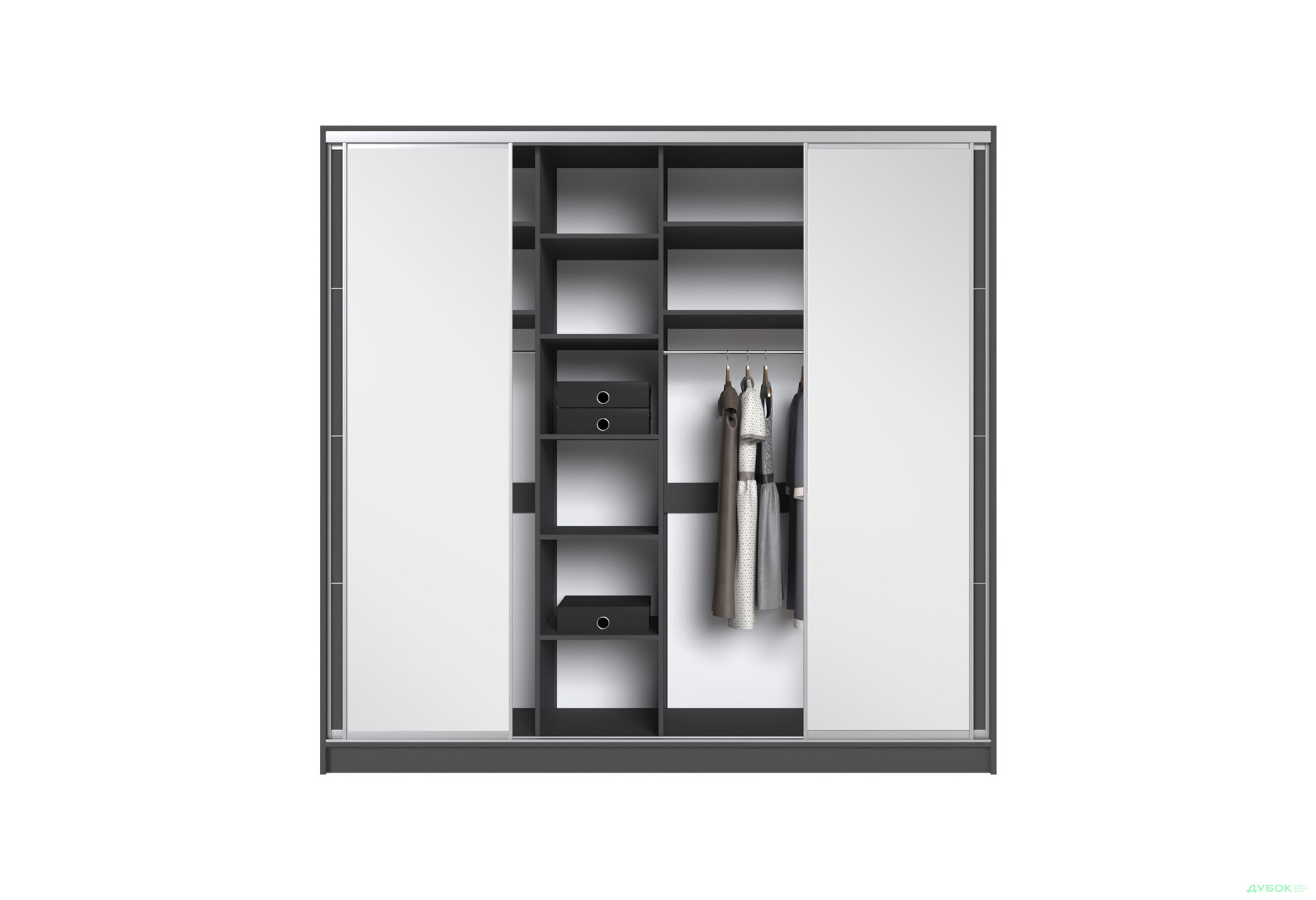 Шафа-купе Київський Стандарт 4Д 2500х2400х600 дзеркало + Комб 7_7/9 ДСП, антрацит - Зображення 6 Зображення 6 - Шафа-купе Київський Стандарт 4Д 2500х2400х600 дзеркало + Комб 7_7/9 ДСП, антрацит