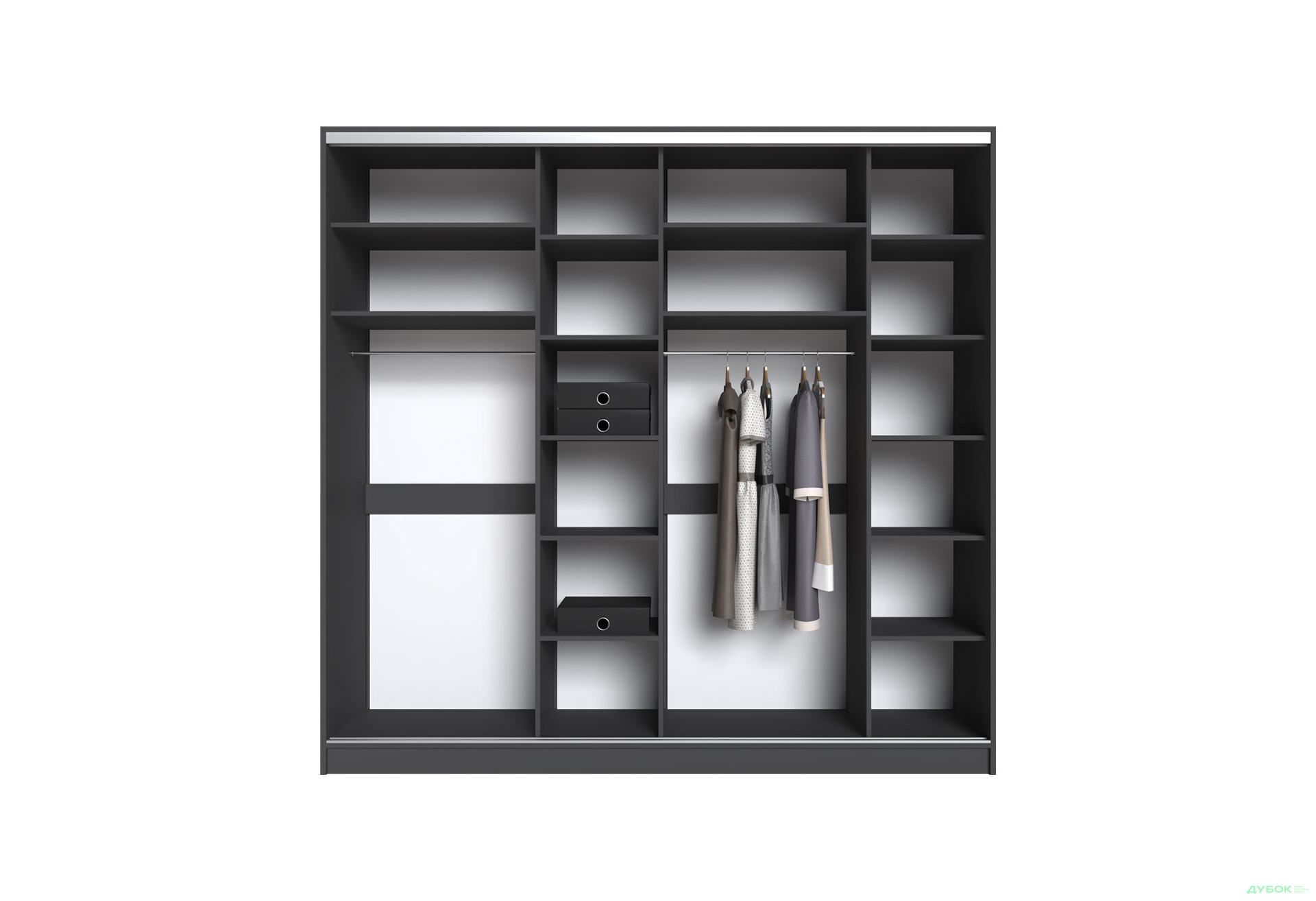 Шафа-купе Київський Стандарт 4Д 2500х2400х600 дзеркало + Комб 7_7/9 ДСП, антрацит - Зображення 7 Зображення 7 - Шафа-купе Київський Стандарт 4Д 2500х2400х600 дзеркало + Комб 7_7/9 ДСП, антрацит