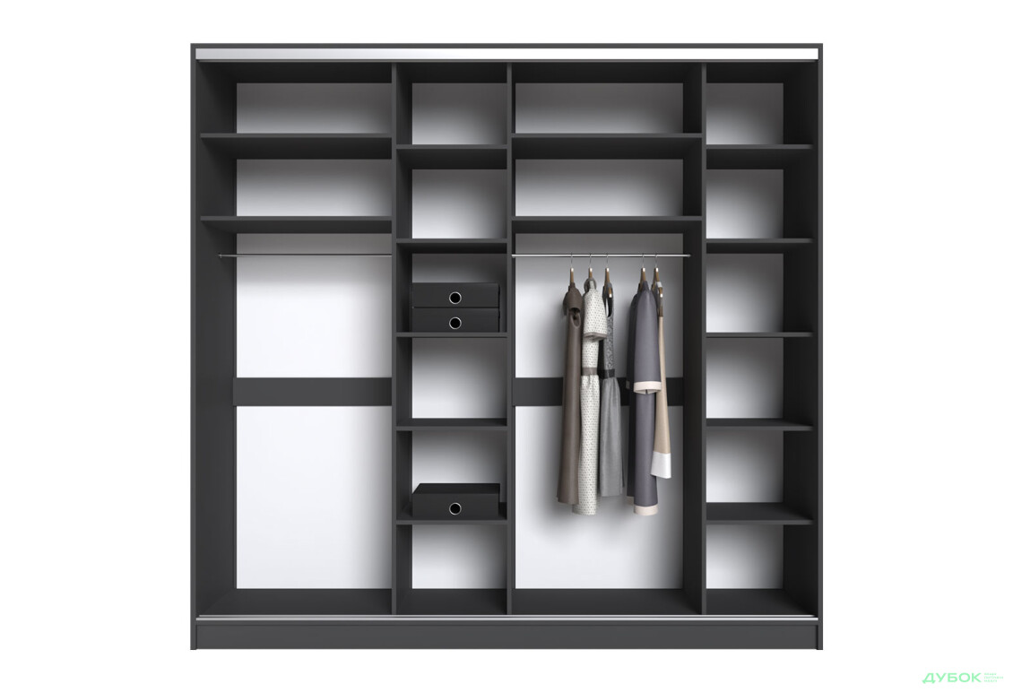 Шафа-купе Київський Стандарт 4Д 2500х2400х600 дзеркало + Комб 7_7/9 ДСП, антрацит - Зображення 7 Зображення 7 - Шафа-купе Київський Стандарт 4Д 2500х2400х600 дзеркало + Комб 7_7/9 ДСП, антрацит