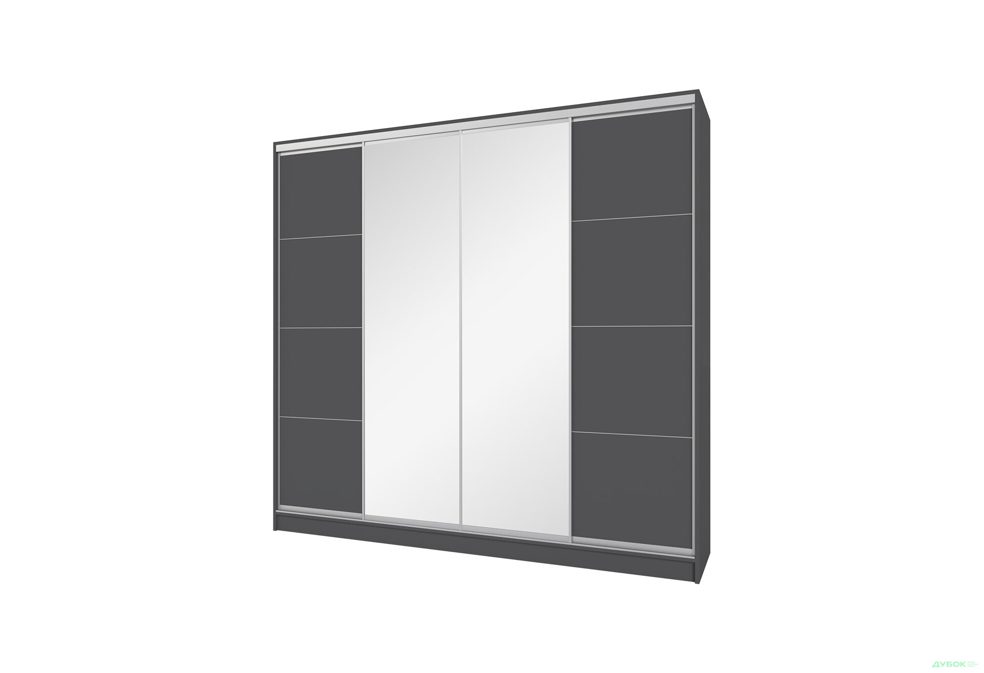 Шафа-купе Київський Стандарт 4Д 2500х2400х600 дзеркало + Комб 7_7/9 ДСП, антрацит - Зображення 1 Зображення 1 - Шафа-купе Київський Стандарт 4Д 2500х2400х600 дзеркало + Комб 7_7/9 ДСП, антрацит