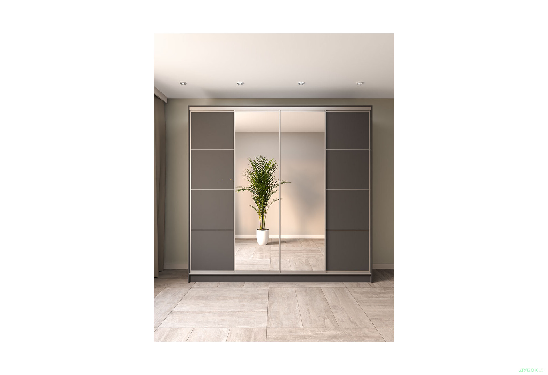 Шафа-купе Київський Стандарт 4Д 2500х2400х600 дзеркало + Комб 7_7/9 ДСП, антрацит - Зображення 2 Зображення 2 - Шафа-купе Київський Стандарт 4Д 2500х2400х600 дзеркало + Комб 7_7/9 ДСП, антрацит