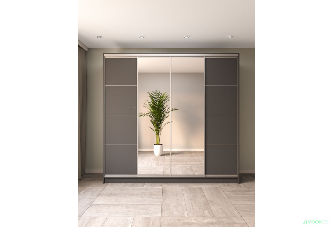 Шафа-купе Київський Стандарт 4Д 2500х2400х600 дзеркало + Комб 7_7/9 ДСП, антрацит - Зображення 2 Зображення 2 - Шафа-купе Київський Стандарт 4Д 2500х2400х600 дзеркало + Комб 7_7/9 ДСП, антрацит