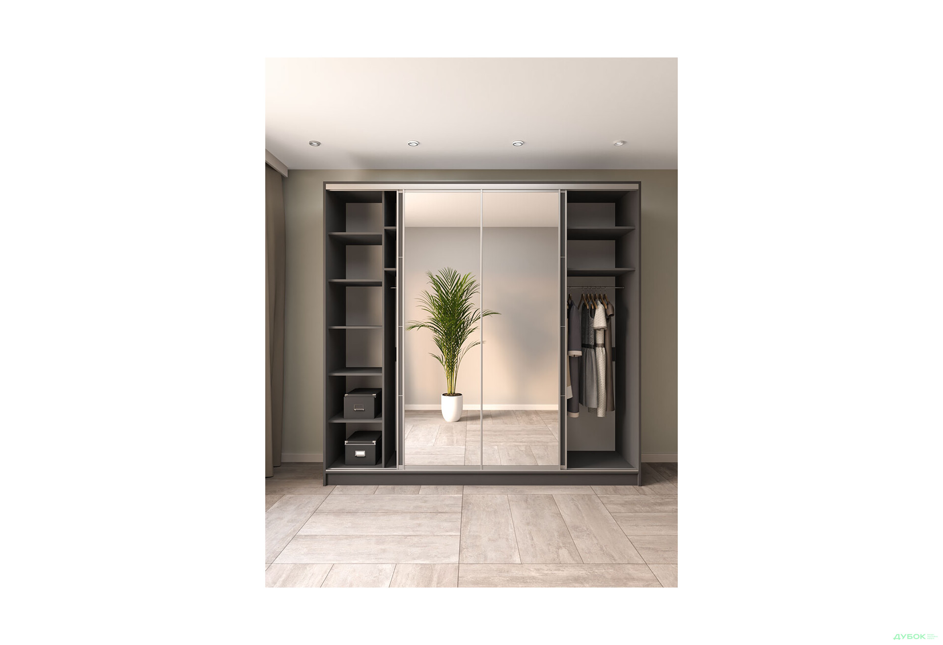 Шафа-купе Київський Стандарт 4Д 2500х2400х600 дзеркало + Комб 7_7/9 ДСП, антрацит - Зображення 3 Зображення 3 - Шафа-купе Київський Стандарт 4Д 2500х2400х600 дзеркало + Комб 7_7/9 ДСП, антрацит