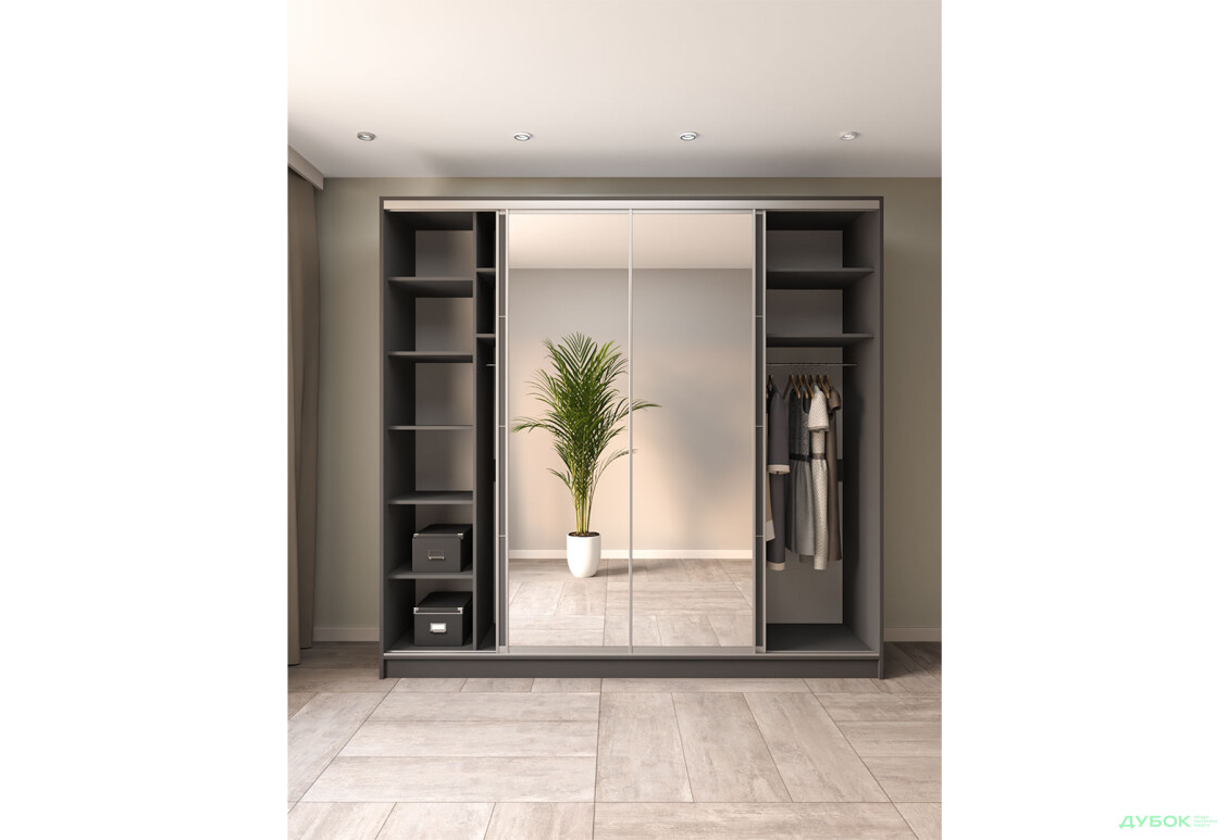 Шафа-купе Київський Стандарт 4Д 2500х2400х600 дзеркало + Комб 7_7/9 ДСП, антрацит - Зображення 3 Зображення 3 - Шафа-купе Київський Стандарт 4Д 2500х2400х600 дзеркало + Комб 7_7/9 ДСП, антрацит